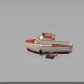 Red And White Water Vessel With Open Deck And Safety Equipment