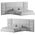 Modern Green Double Bed With Upholstered Headboard Gray Sheets And Pillows 3d model