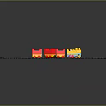 Toy Train Tracks With Curved Black Rails And Multiple Red Yellow Blue Carriages