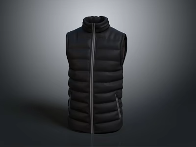 Black Puffer Vest With Zipper Front Closure Quilted Pattern Lightweight Warm Fashionable Outerwear 3d model