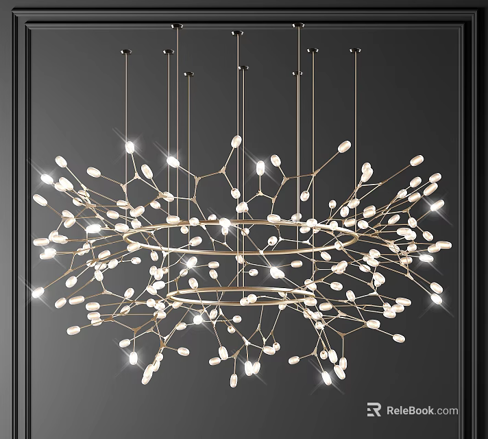 Modern Crystal Chandelier With Golden Branch Like Design And White Crystal Accents 3d model 