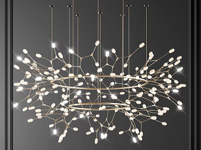 Modern Crystal Chandelier With Golden Branch Like Design And White Crystal Accents 3d model