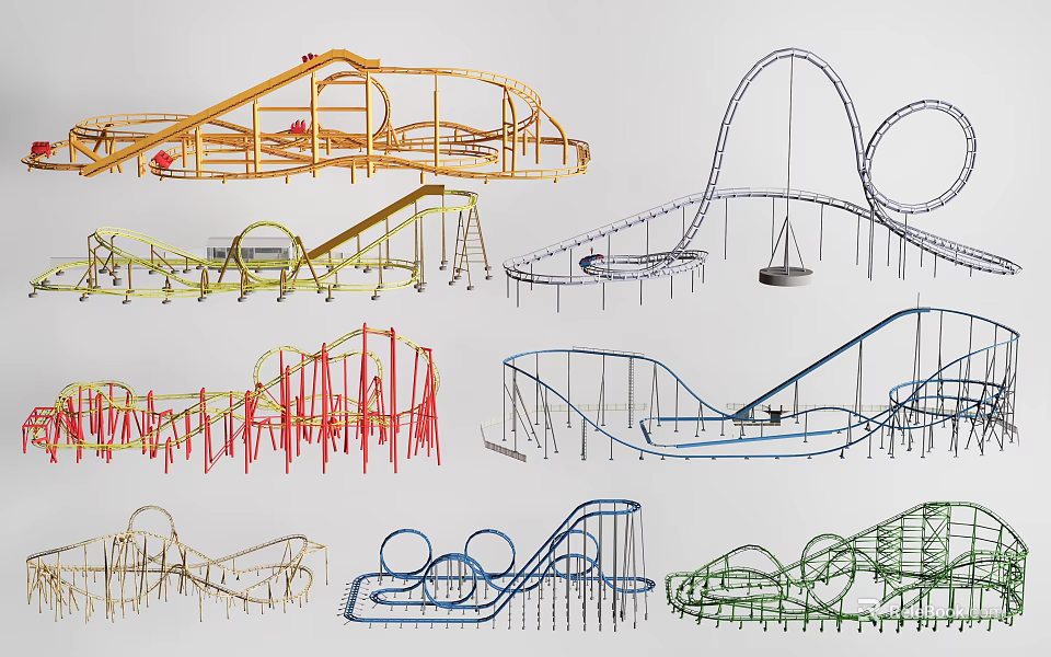 Colorful Playground Equipment With Various Slides Swings And Climbing Structures 3d model 