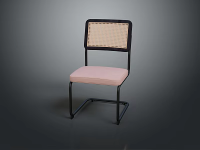 Modern Single Chair With Black Frame Woven Backrest And Pink Padded Seat 3d model