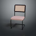Modern Single Chair With Black Frame Woven Backrest And Pink Padded Seat