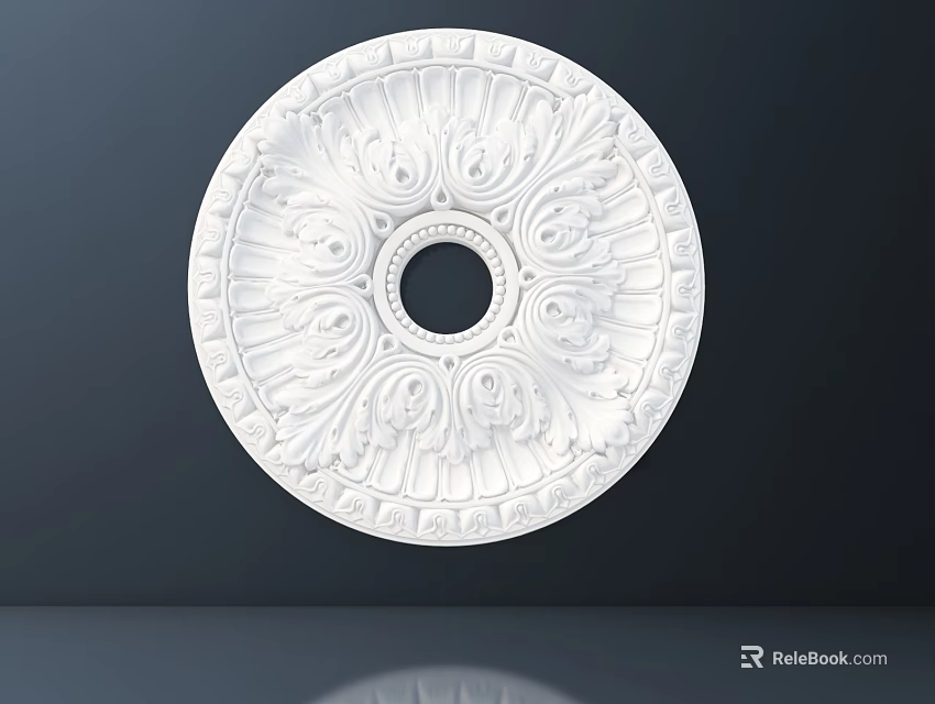 White Ornate Ceiling Medallion With Intricate Patterns 3d model 