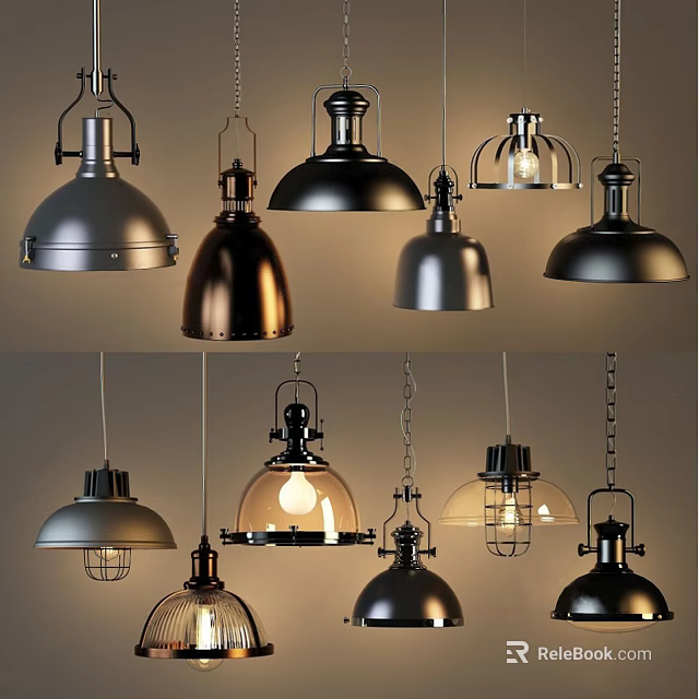 Stylish Pendant Lights with Various Metal Finishes Shapes and Modern Vintage Designs 3d model 