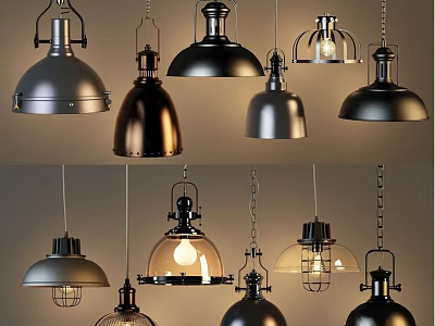 Stylish Pendant Lights with Various Metal Finishes Shapes and Modern Vintage Designs 3d model