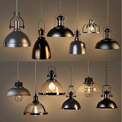 Stylish Pendant Lights with Various Metal Finishes Shapes and Modern Vintage Designs 3d model