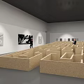 Cultural Art Exhibition Hall Interior With Maze like Art Installations And Paintings On Walls