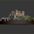 Detailed Castle Model Architecture With Towers Walls Green Trees And Garden