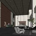 Modern Hotel Lobby Interior Design With Reception Desk Sofa Green Plant And Large Windows