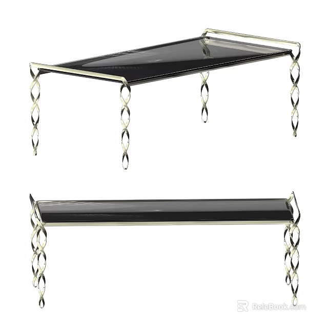 Black Glass Wall Shelves with Gold Spiral Metal Legs Decorative Design 3d model 