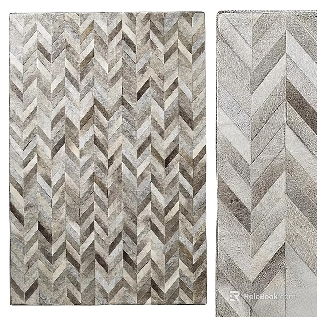 Square Herringbone Leather Rug In Gray White Tones For Living Room Decor 3d model 