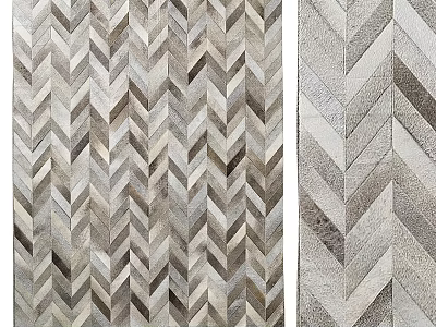 Square Herringbone Leather Rug In Gray White Tones For Living Room Decor 3d model