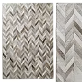 Square Herringbone Leather Rug In Gray White Tones For Living Room Decor