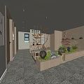 Traditional Teahouse Interior With Wooden Furniture Green Plants And Calligraphy Artwork