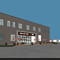 Gas Station With Red Canopy Fuel Pumps And Pedestrians Nearby Vehicles