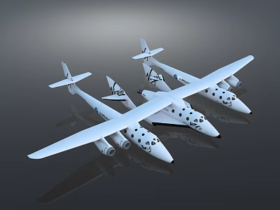 Three White Model Airplanes With Large Wings And Multiple Engines 3d model