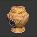Golden Decorative Household Jar With Ornate Carved Patterns And Lid Design