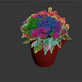 Fresh Red Roses With Black Berries And Green Leaves In Red Vase Arrangement