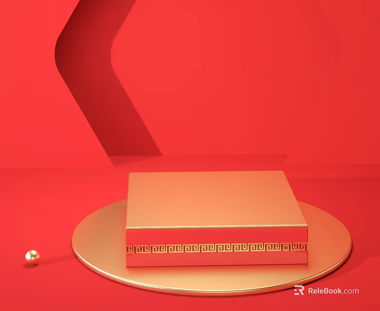 Elegant Swing Door Design On Red Background With Golden Circular Platform 3d model 