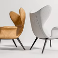 Modern Leisure Chairs With Brown Leather And Light Gray Fabric Unique Backrest Black Metal Legs