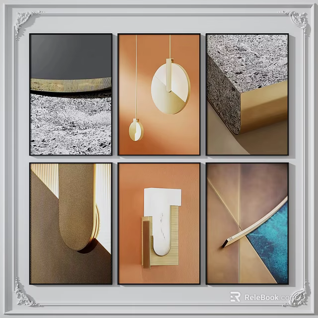 Modern Geometric Decorative Elements Featuring Marble Stone Metal And Colorful Textures 3d model