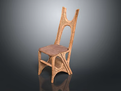 Handcrafted Wooden Single Chair With Intricate Carved Backrest Brown Seat And Crossed Legs 3d model