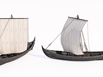 Two Ancient Sailing Ships with White Sails Black Hulls on White Background 3d model