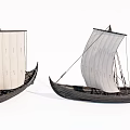 Two Ancient Sailing Ships with White Sails Black Hulls on White Background