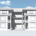 Two Story Detached Villa With Black Roof White Exterior And Spacious Courtyard