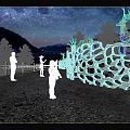 Blue Hollow Sculpture Carving With Deer Design Under Starry Sky Near Mountains And Trees