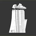 White Architectural Model of Three Tall Towers With Sky Deck Figures and Reflection