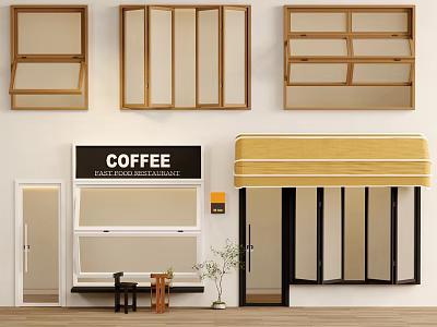 Coffee Shop Storefront Design With Fair Trade Sign Awning And Seating 3d model