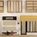 Coffee Shop Storefront Design With Fair Trade Sign Awning And Seating