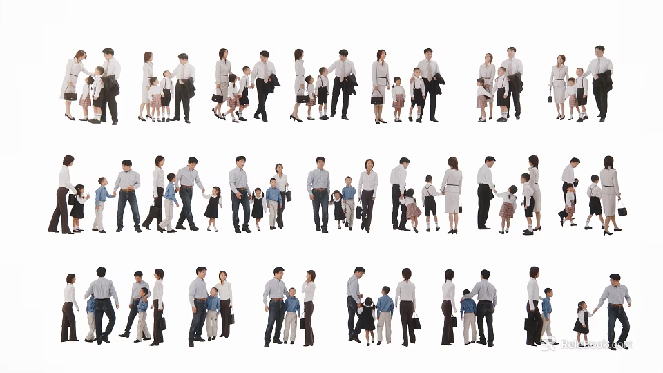 Diverse Group Of People Including Adults And Children In Various Combinations 3d model 