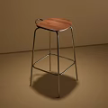 Modern Bar Stool with Wooden Seat and Metal Frame in Simple Light Colored Setting