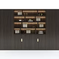 Modern Dark Wood Bookcase Design With Shelves Doors Books And Decorative Items