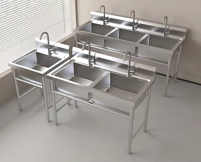 Stainless Steel Kitchen Sinks With Sturdy Stands For Modern Kitchen Use 3d model
