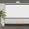 Projection Monitoring System With Projector Large Screen Fireplace And Plant In Indoor Setting