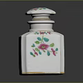 Dresser Vanity Decor with White Ceramic Box Adorned in Pink Green Floral Patterns and Lid