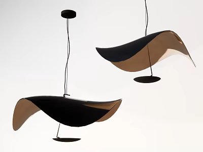Modern Curved Pendant Lights With Black And Brown Leaf Shaped Design Suspended From Ceiling 3d model