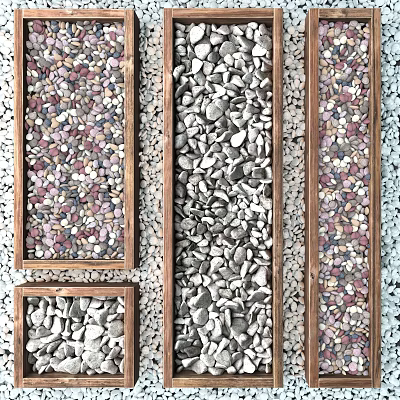 Wooden Framed Wall Decor With Colorful Gray Pebbles And Various Stones Arranged 3d model