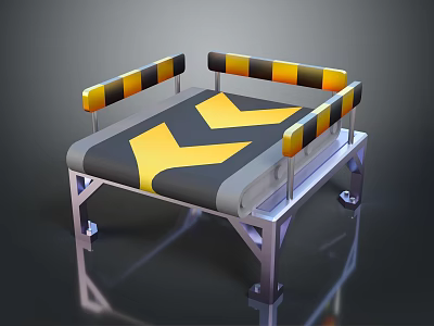 Modern Bench With Yellow Black Striped Armrests And V Shaped Pattern Seat On Metal Frame 3d model