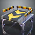 Modern Bench With Yellow Black Striped Armrests And V Shaped Pattern Seat On Metal Frame