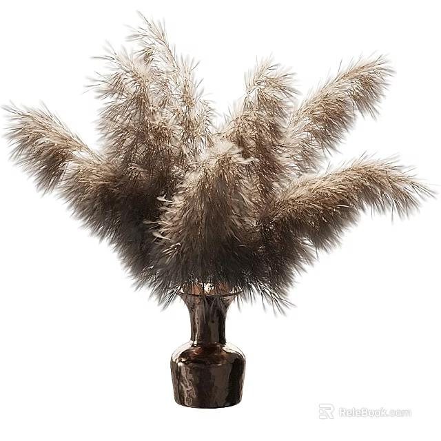 Elegant copper vase with fluffy pampas grass flowers for home decoration 3d model 