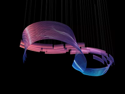 Modern Artistic Chandelier With Purple Blue Curved Lines And Rectangular Blocks Hanging 3d model