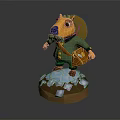 Game Movie Character Yellow Animal Wearing Hat Green Coat Brown Bag Standing On Ice Base
