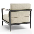 Modern Beige Fabric Lounge Chair With Black Wooden Frame And Wooden Armrests
